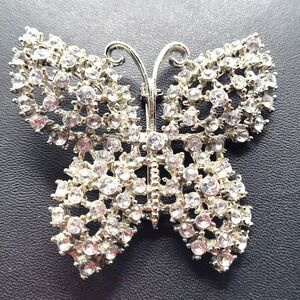 Vintage Butterfly Brooch Silver Clear Openwork Elegant Sparkle